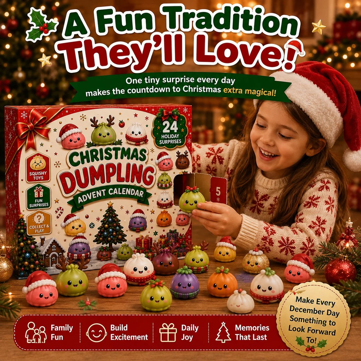 🎅 24 Days of Mini Squishies – Cute 2026 Advent Calendar with Daily Dumpling Surprises