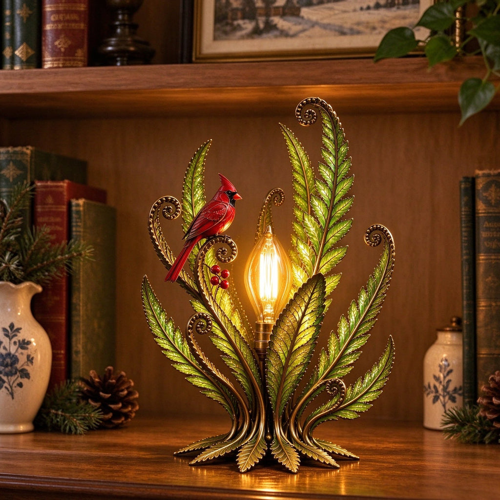 🐦Cardinal Garden Glow Lamp for Vintage Bird & Botanical Home Decor 🌿