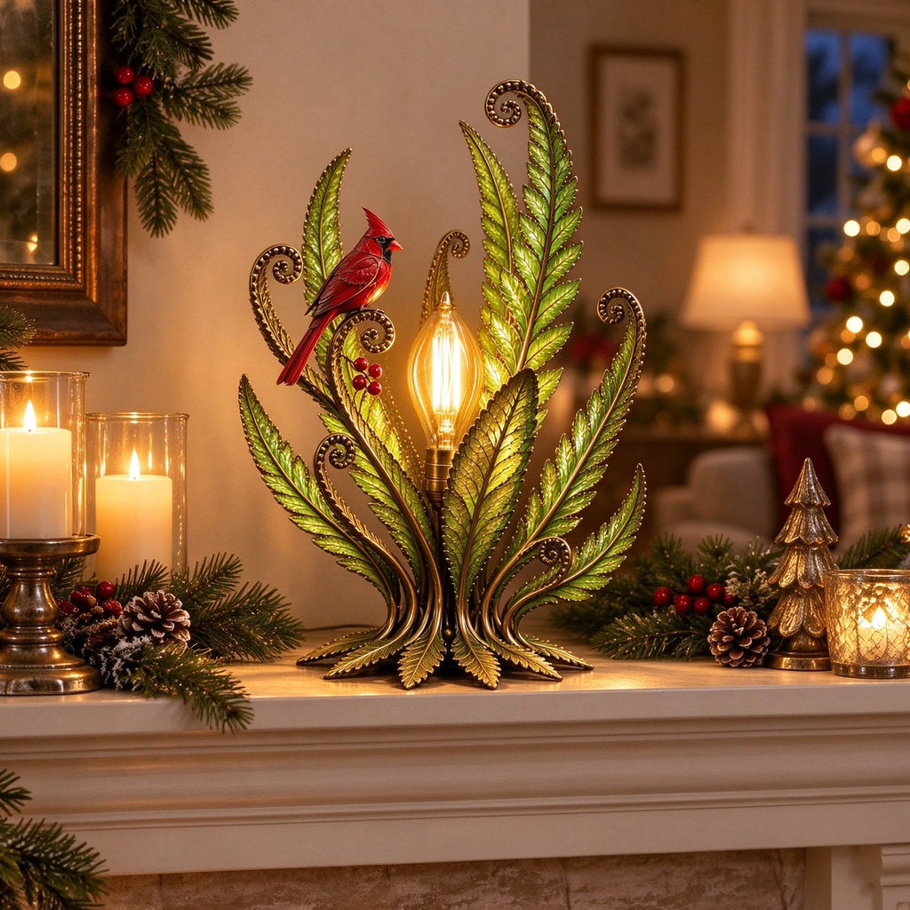 🐦Cardinal Garden Glow Lamp for Vintage Bird & Botanical Home Decor 🌿