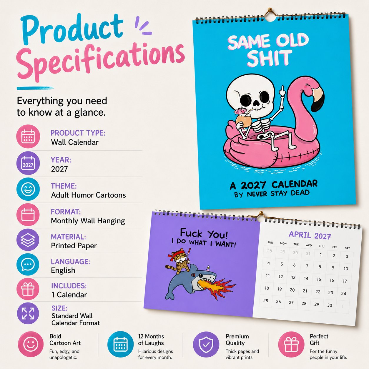 💥Early Bird Sale — 49% OFF🎁Wall Calendar 2027📆 Offensively Cute & Unapologetically Fun! 🌟