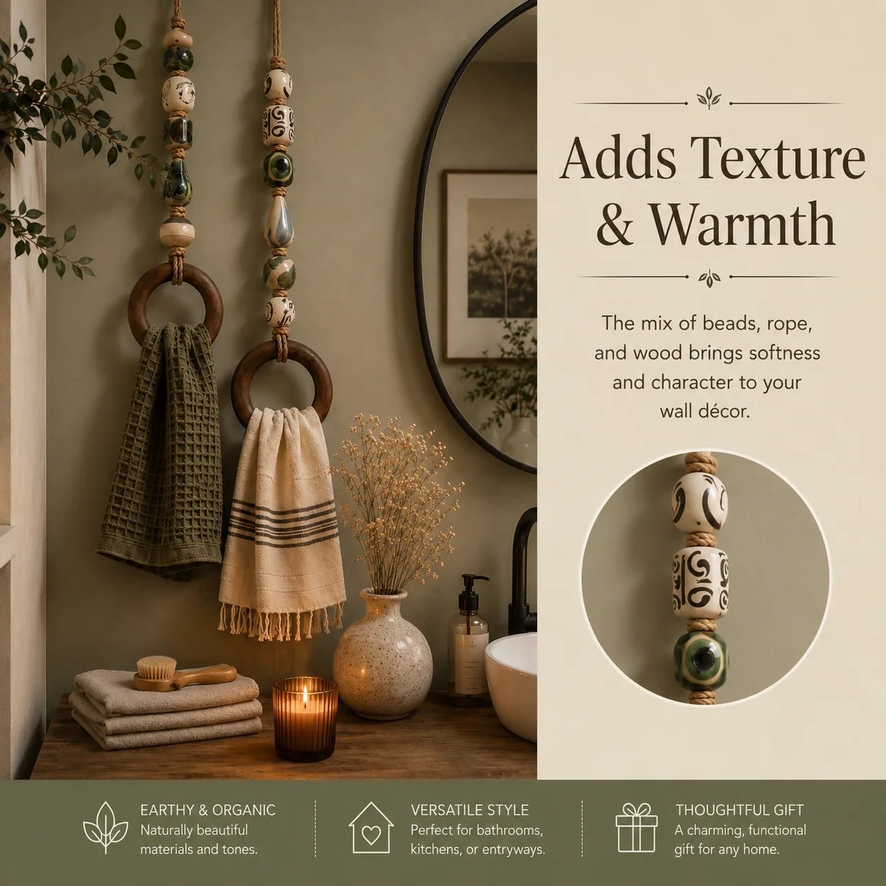 🏡Decorative Beaded Towel Hanger with Wooden Ring