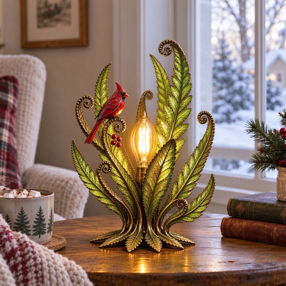 🐦Cardinal Garden Glow Lamp for Vintage Bird & Botanical Home Decor 🌿
