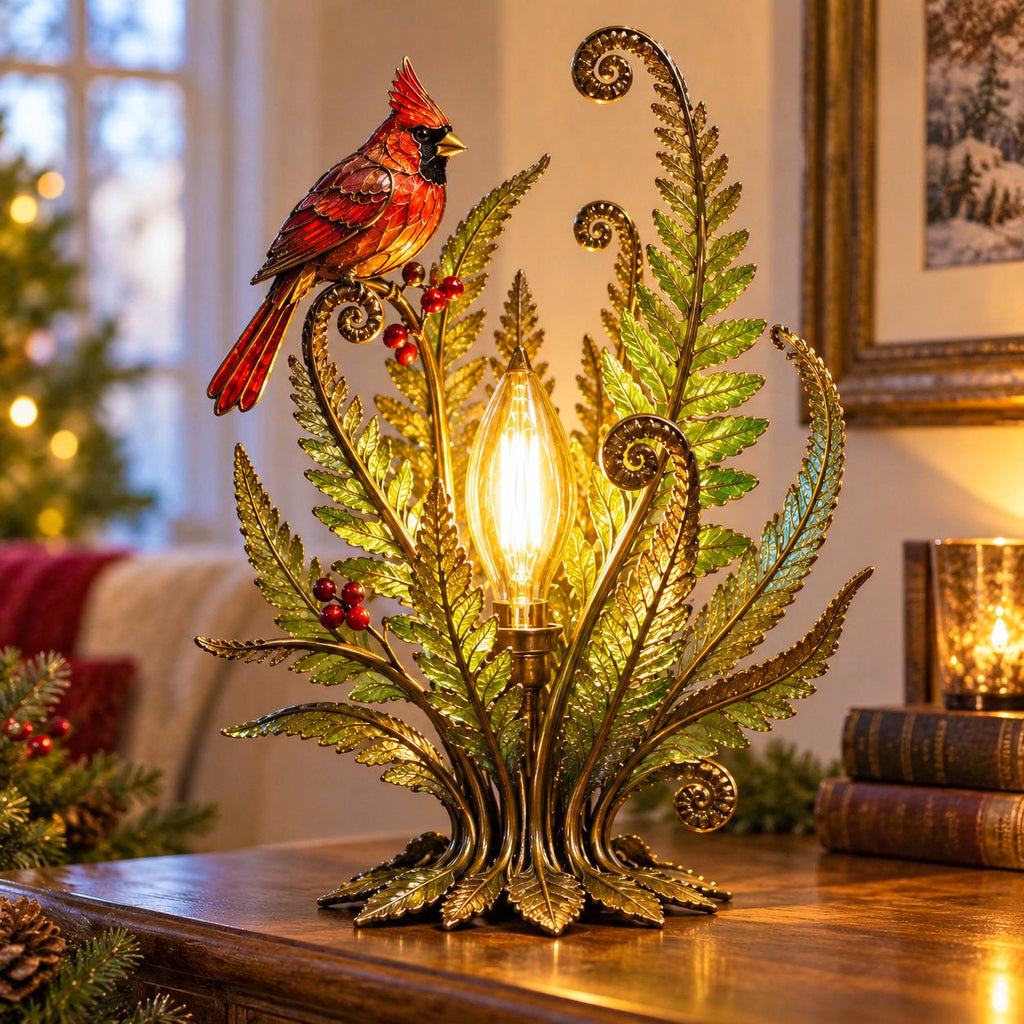 🐦Cardinal Garden Glow Lamp for Vintage Bird & Botanical Home Decor 🌿