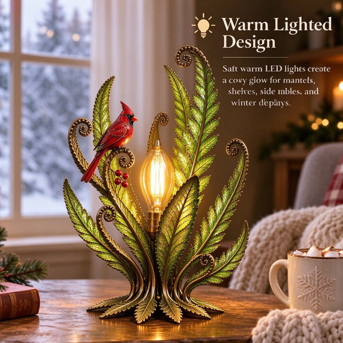 🐦Cardinal Garden Glow Lamp for Vintage Bird & Botanical Home Decor 🌿
