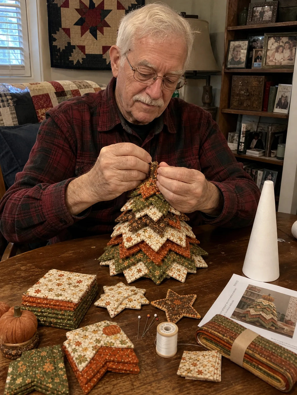🎄Americana Christmas Tree Quilt Kit – Easy Layered Fabric Holiday Décor for Quilting Lovers