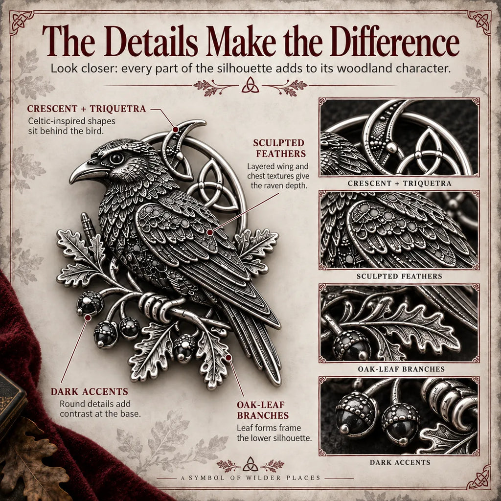 🐦‍⬛ Gothic Celtic Raven Brooch – Dark Academia Statement Pin