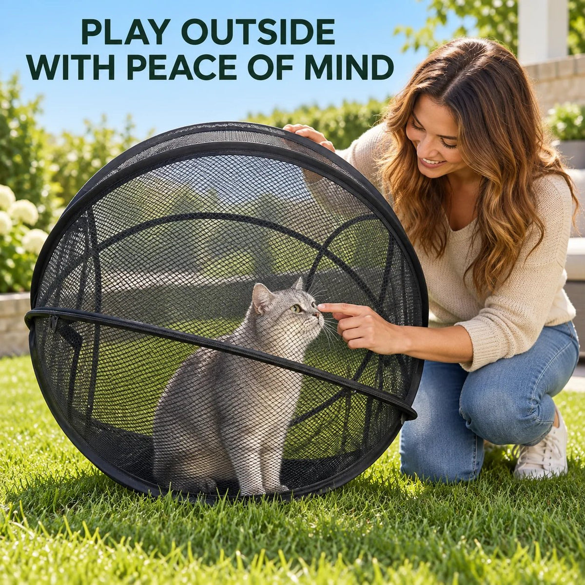 ⏳ Hot Sale 49% OFF – 🐱 Pop Up Cat Playpen | 32-Inch Breathable Mesh Enclosure for Indoor & Outdoor Use 🌿