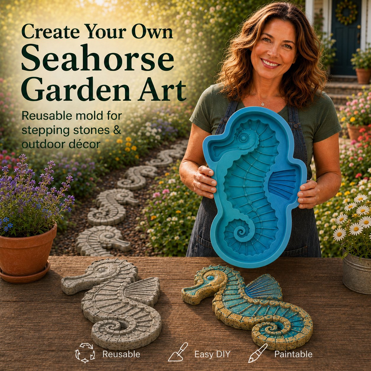 🌊 Reusable Ocean Theme Garden Art Mold – Make Your Garden Truly One of a Kind