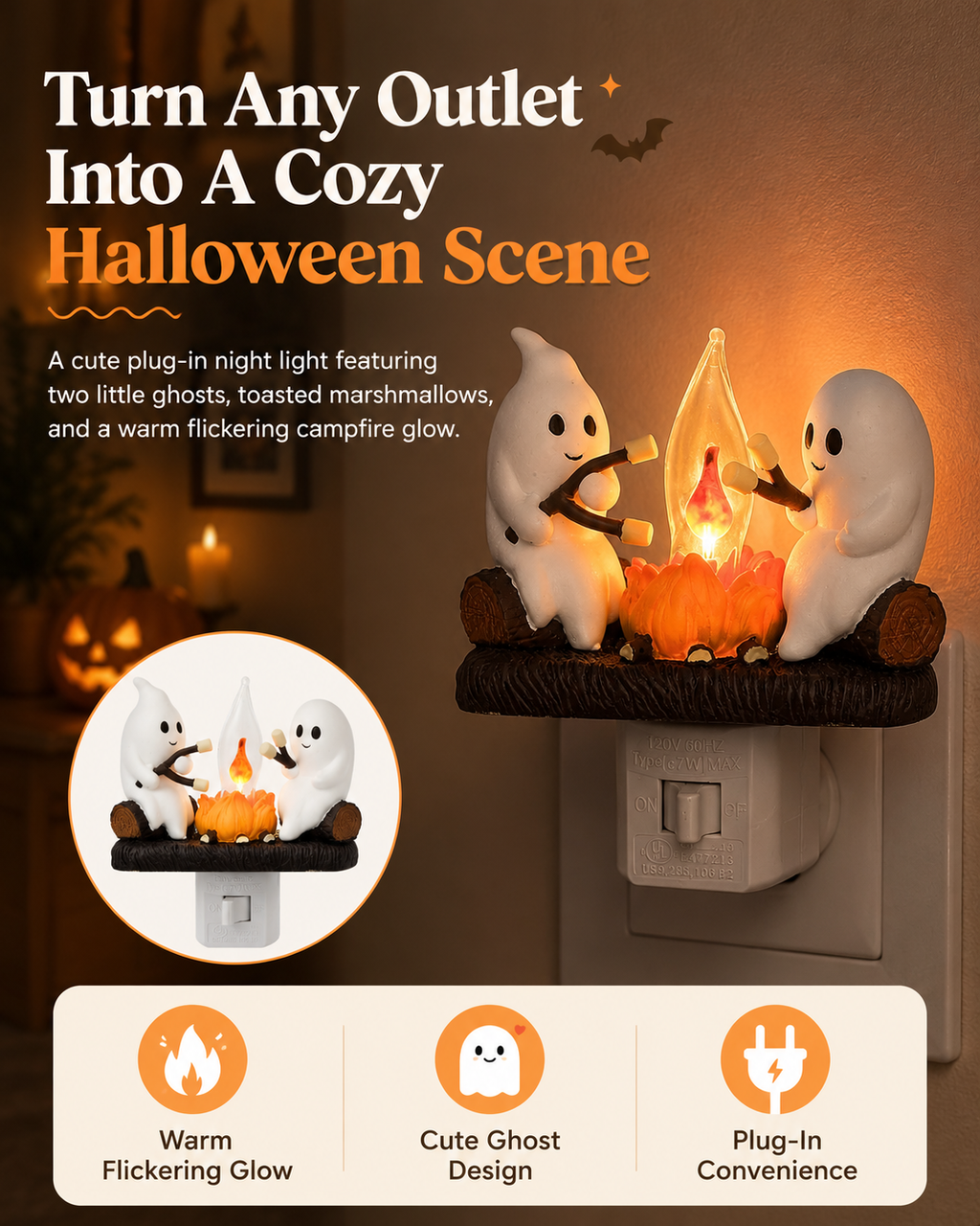 Ghost Campfire Flickering Nightlight✨🔥👻