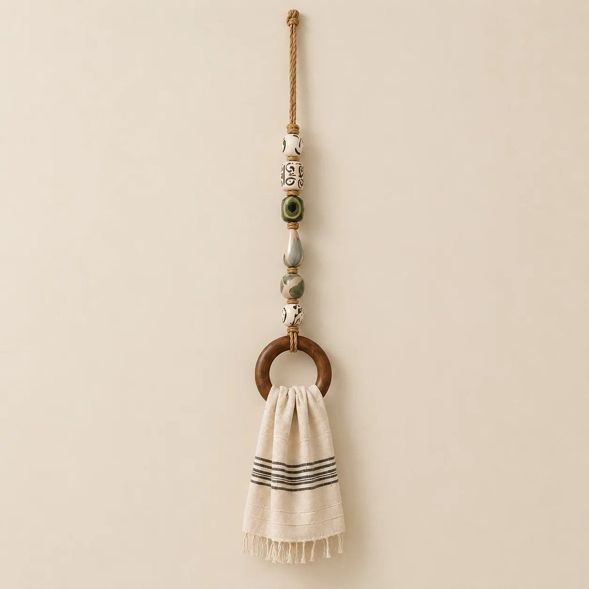 🏡Decorative Beaded Towel Hanger with Wooden Ring