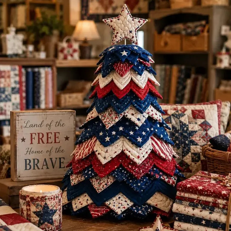 🎄Americana Christmas Tree Quilt Kit – Easy Layered Fabric Holiday Décor for Quilting Lovers