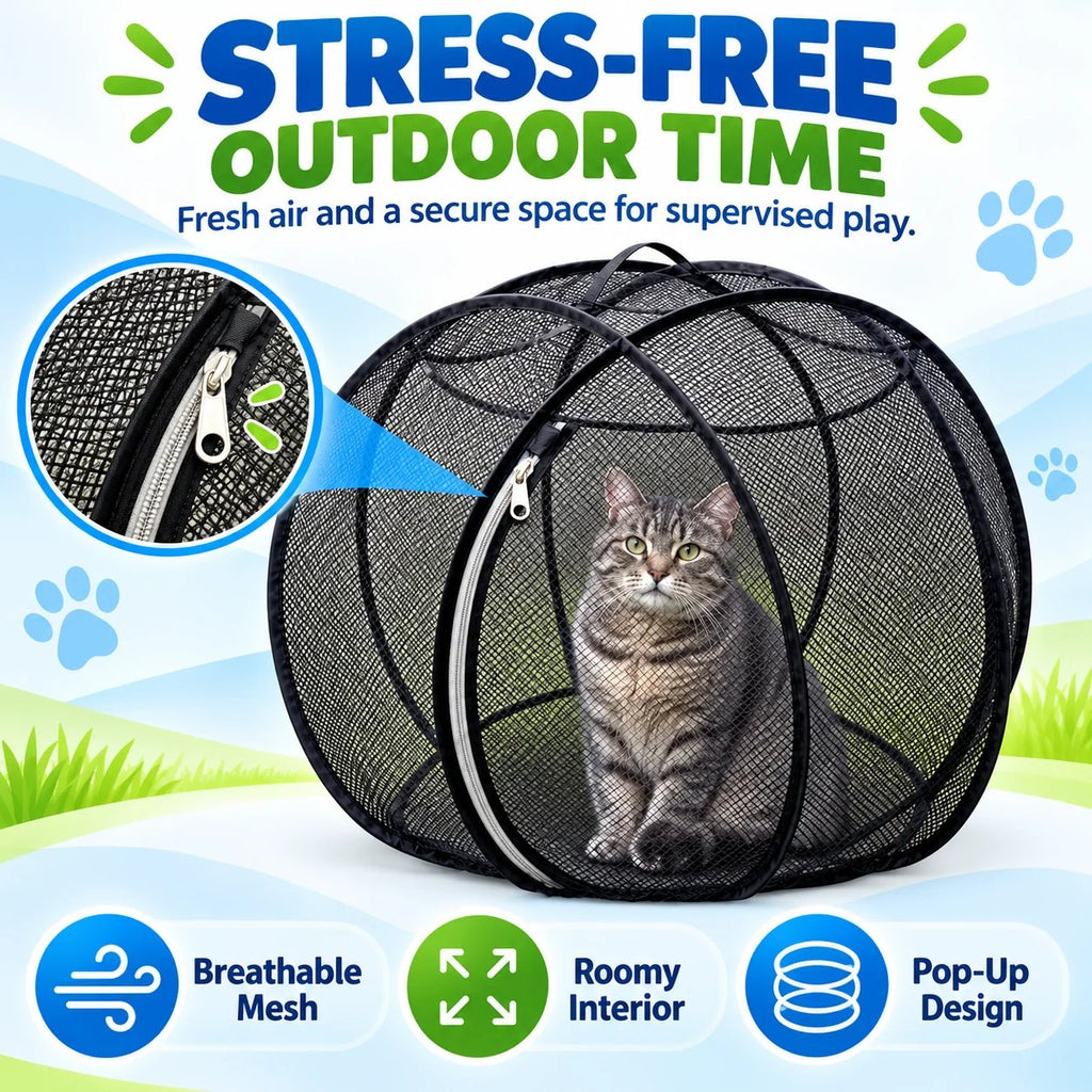 ⏳ Hot Sale 49% OFF – 🐱 Pop Up Cat Playpen | 32-Inch Breathable Mesh Enclosure for Indoor & Outdoor Use 🌿