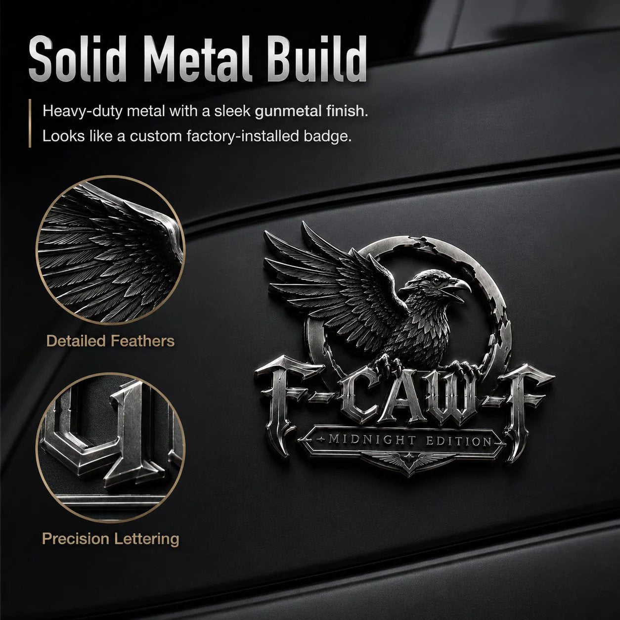 🦅 F-CAW-F™ Midnight Edition Metal Emblem - Premium Raven Badge For Drivers With Attitude