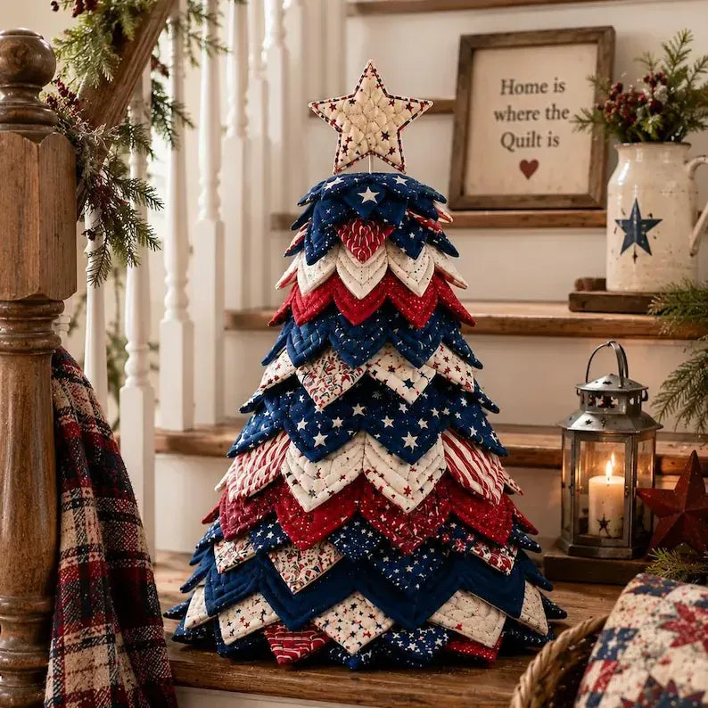 🎄Americana Christmas Tree Quilt Kit – Easy Layered Fabric Holiday Décor for Quilting Lovers