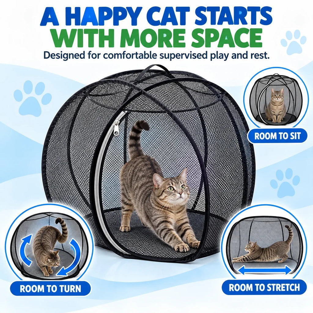 ⏳ Hot Sale 49% OFF – 🐱 Pop Up Cat Playpen | 32-Inch Breathable Mesh Enclosure for Indoor & Outdoor Use 🌿