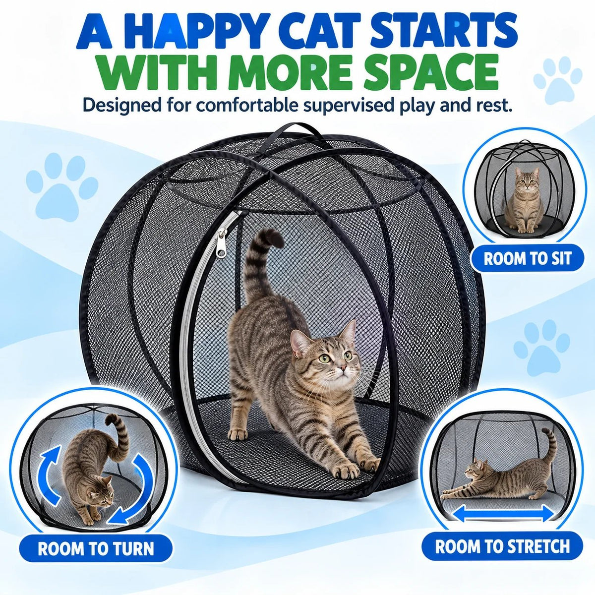 ⏳ Hot Sale 49% OFF – 🐱 Pop Up Cat Playpen | 32-Inch Breathable Mesh Enclosure for Indoor & Outdoor Use 🌿