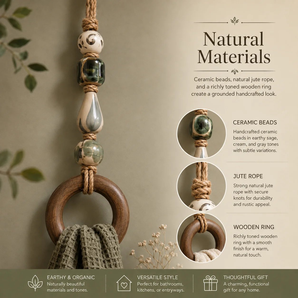 🏡Decorative Beaded Towel Hanger with Wooden Ring