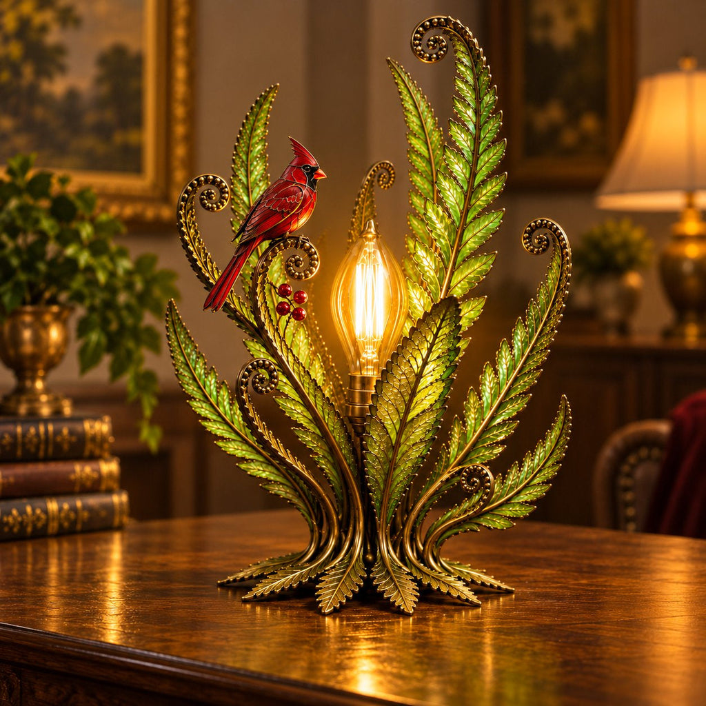 🐦Cardinal Garden Glow Lamp for Vintage Bird & Botanical Home Decor 🌿